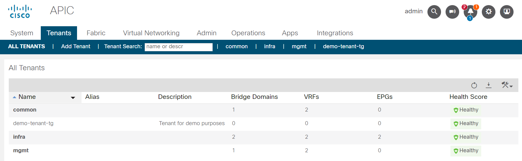 Demo Tenant in APIC UI